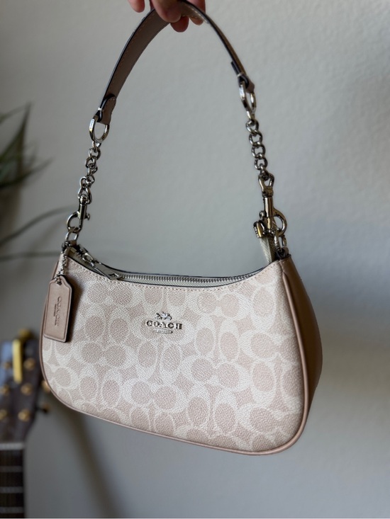 Coach Handbags - Coach Teri Tan Signature Shoulder Bag with Silver Hardware Leather Strap
